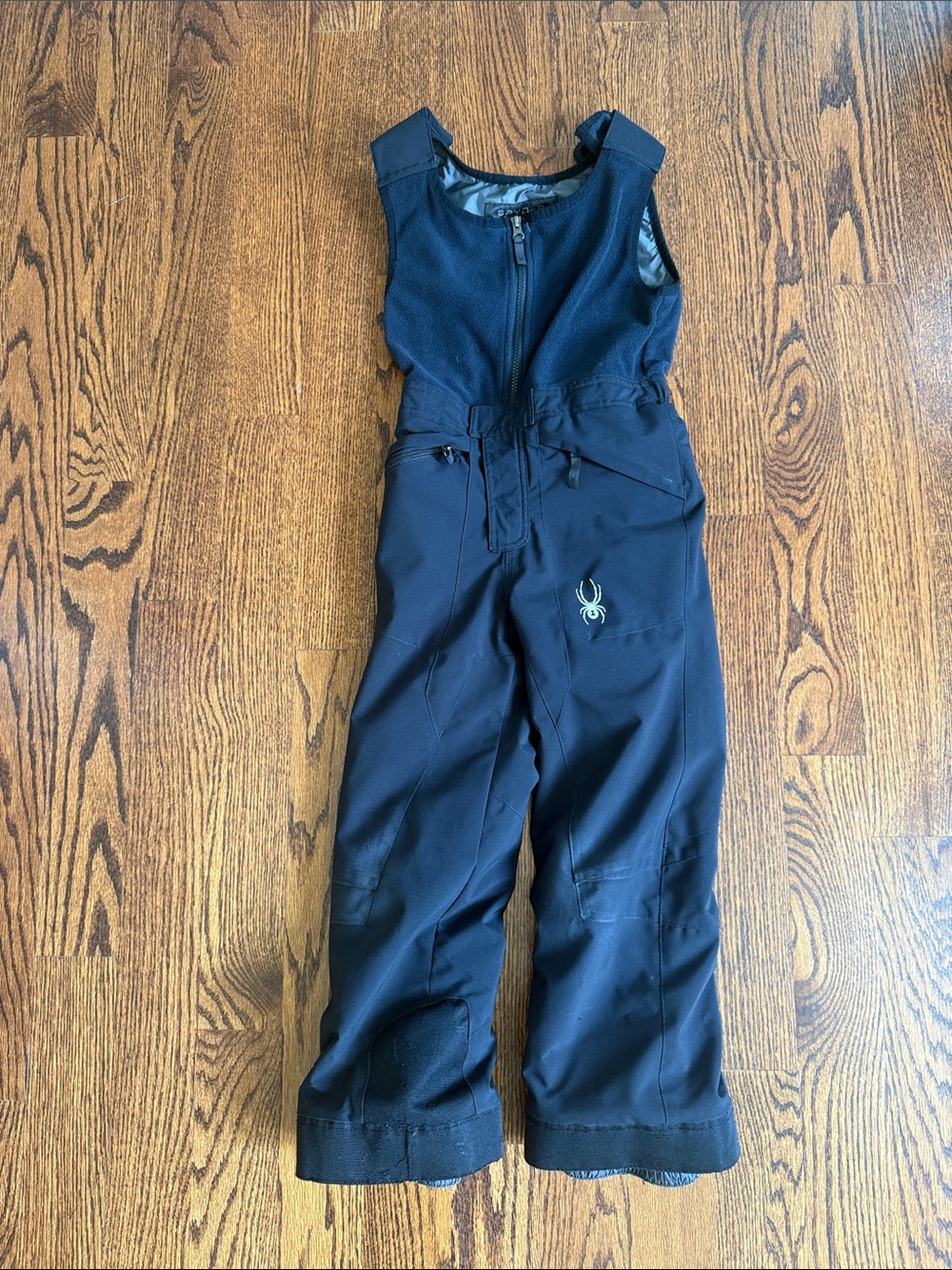 Spyder Black Kids Snow Bib Overalls with Reflective Spider Logo